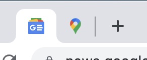 A section of browser interface showing pinned tabs indicated by their compact square icons - a Google Earth icon and Google Maps icon followed by a plus button.